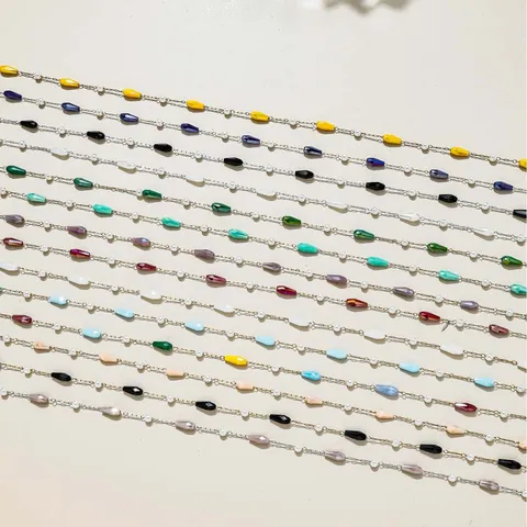 Stainless Steel Beaded Chain For DIY Jewelry Making With Colorful Water Drop Beads And Artificial Pearls Ins Style