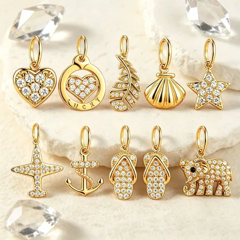 Colgantes de Acero Inoxidable con Circonia DIY Corazón Estrella Concha Chancla Elefante Avión Ancla Pluma Dijes para Joyería Mujer