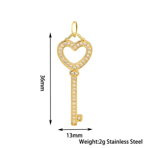 Stainless Steel Rhinestone Key Pendant For Women Heart Fleur-de-lis DIY Jewelry Accessories Bag Charms Gold Silver Jewelry Findings