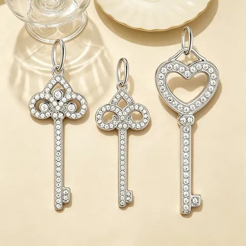 Stainless Steel Rhinestone Key Pendant For Women Heart Fleur-de-lis DIY Jewelry Accessories Bag Charms Gold Silver Jewelry Findings