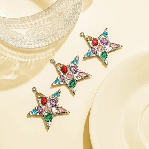 Stainless Steel Rhinestone Star Enamel Bow Cherry Heart Pendant Charms For DIY Necklace Clothing Hat Jewelry Making