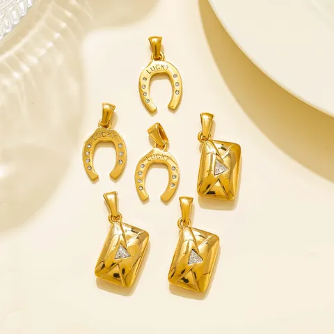 Stainless Steel Horseshoe Envelope Pendants Gold Rhinestone Lucky Charms For DIY Necklace Jewelry Making Accessories