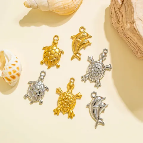 Amuletos de Tortuga Marina y Delfín de Acero Inoxidable 304 Náuticos para Hacer Joyas DIY Colgantes de Collar Pulsera Oro Plata
