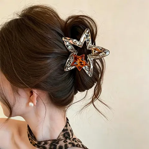 Haarklammer im Koreanischen Stil Acetat Stern Katze Mode Durchscheinend Grau Strass Haarschmuck Für Damen Eleganter Shark Clip