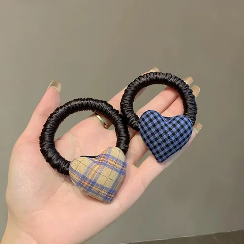 Coletero de Corazón a Cuadros de Estilo Coreano Tela Hecho a Mano Goma del Pelo de Alta Elasticidad Accesorios para el Cabello para Mujer