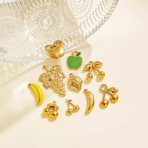 Stainless Steel 3D Fruit Pendants Cherry Banana Grape Apple Strawberry DIY Jewelry Findings Craft Keychain Bag Charms Accessories