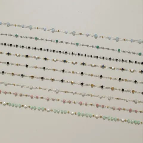 Handmade DIY Material Stainless Steel Crystal Beaded Chain Necklace Bracelet Earrings Making Materials Crystal Metal Spacers Link Chain For Jewelry Crafting