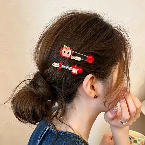 Zoete Rode Appel Strass Haarspeld Elegante Acryl Legering Zijkant Schuifspeldjes Mode Fruit Eendenbek Clip Haaraccessoires Voor Vrouwen