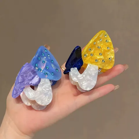 Mode Pilz Acetat Haarklammer Mit Bunten Strasssteinen Mädchenhafter Stil Shark Clip Einzigartiger Kopfschmuck Für Damen