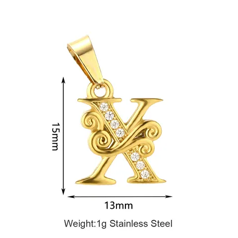 Pendentif Lettre en Acier Inoxydable avec Strass Motif Vague Plaqué Or Alphabet Charm pour Création de Bijoux DIY Femme