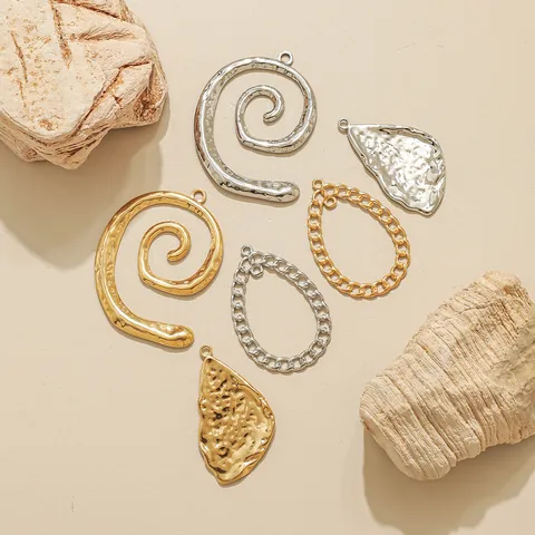 Roestvrij Stalen Geometrische Hangers Voor Sieraden Maken 18K Verguld Spiraal Traan Lava Textuur DIY Accessoires