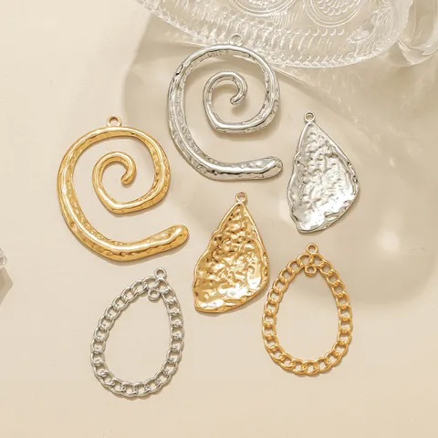 Roestvrij Stalen Geometrische Hangers Voor Sieraden Maken 18K Verguld Spiraal Traan Lava Textuur DIY Accessoires