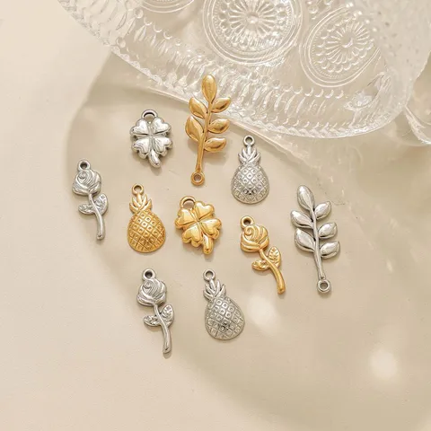 304 Stainless Steel DIY Charms Pineapple Clover Leaf Rose Pendants For Necklace Earring Jewelry Making Accessories