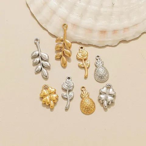 304 Stainless Steel DIY Charms Pineapple Clover Leaf Rose Pendants For Necklace Earring Jewelry Making Accessories