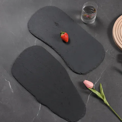 Natural Slate Dinner Plate Rectangular Square Round Stone Steak Plate BBQ Sushi Serving Tray Kitchen Tableware