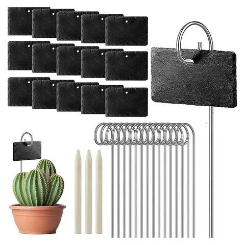 Natural Slate Plant Labels Garden Markers With Metal Wire Stakes Slate Plant Tags For Outdoor Flowers Herbs Vegetables