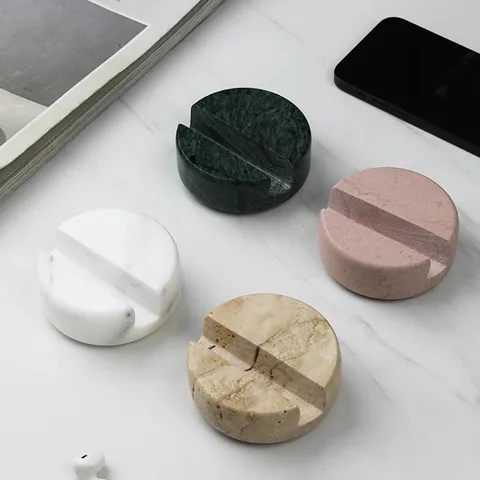 Nordic Minimalist Natural Marble Phone Holder Desktop Travertine Cell Phone Stand Lazy Support Creative Desk Accessories