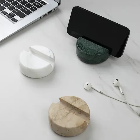 Nordic Minimalist Natural Marble Phone Holder Desktop Travertine Cell Phone Stand Lazy Support Creative Desk Accessories