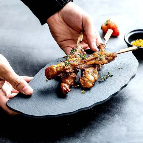 Japanese Creative Natural Slate Plate Leaf Shape Steak Dish Restaurant Dinnerware Food Display Rock Plate Tableware