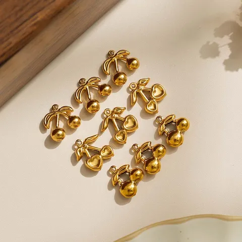 Creative Gold Stainless Steel Cherry Charms Heart Round Fruit Pendants For DIY Jewelry Making Keychain Bag Accessories Women Jewelry