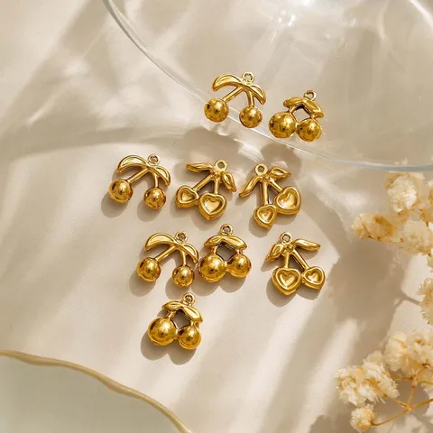 Creative Gold Stainless Steel Cherry Charms Heart Round Fruit Pendants For DIY Jewelry Making Keychain Bag Accessories Women Jewelry