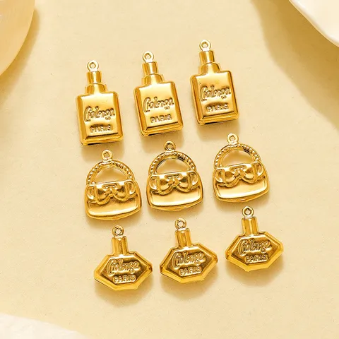 Stainless Steel Gold Perfume Bottle Handbag Charms For DIY Jewelry Making Keychain Accessories Women Fashion Pendants Charms