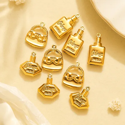 Stainless Steel Gold Perfume Bottle Handbag Charms For DIY Jewelry Making Keychain Accessories Women Fashion Pendants Charms