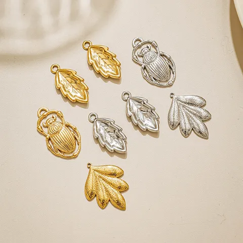 Edelstahl Skarabäus Käfer Blatt Anhänger Für Die Schmuckherstellung DIY Anhänger Schlüsselanhänger Tasche Zubehör Gold Silber Farbe Basteln