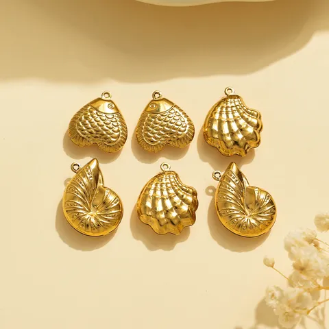 Colgantes 3D de Acero Inoxidable 304 Vida Marina Charms Pez Dorado Vieira Caracol Colgantes Para DIY Creación de Joyas Hallazgos Collar Pulsera Accesorios