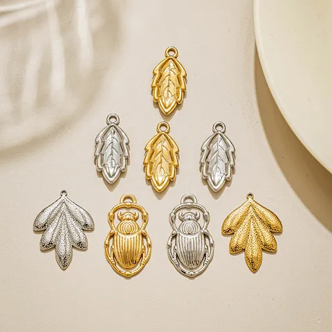 Edelstahl Skarabäus Käfer Blatt Anhänger Für Die Schmuckherstellung DIY Anhänger Schlüsselanhänger Tasche Zubehör Gold Silber Farbe Basteln