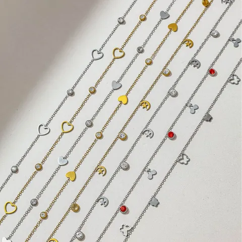 304 Stainless Steel DIY Chain For Jewelry Making Rhinestone Heart Star Moon Butterfly Cherry Semi-Finished Necklace Bracelet Anklet Material