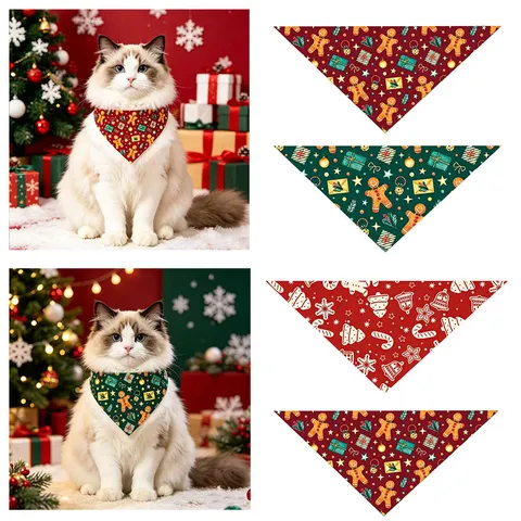 Foulard Triangle de Noël pour Animal de Compagnie Polyester bavoir Chat Chien Vacances Festif Pain d'Épices Flocon de Neige Accessoires