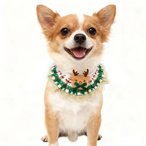 Cute Christmas Pet Bib Lace Trim Cat Collar Festive Holiday Party Costume Apparel Pet Accessories