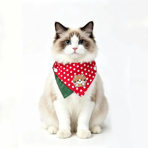 Bavoir pour Animal Double Face Utilisable Carreaux Serviette de Salive Broderie De Dessin Animé Mignon Chat Chien Écharpe de Cou Accessoires Mignons