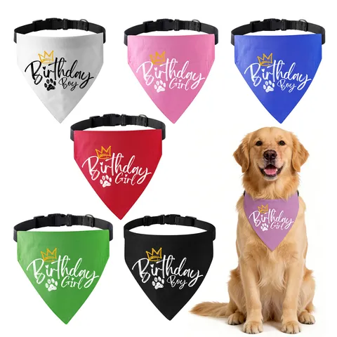 Bandana Collier d'Anniversaire pour Animal de Compagnie Réglable Chien Chat Écharpe bavoir Avec Impression de Lettres de Couronne Polyester Accessoires de Fête