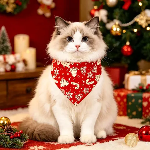Foulard Triangle de Noël pour Animal de Compagnie Polyester bavoir Chat Chien Vacances Festif Pain d'Épices Flocon de Neige Accessoires