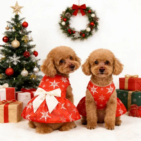 Robe de Noël pour Animal de Compagnie Chiot Chat Mignonne Tenue de Fête Polyester Nœud Papillon