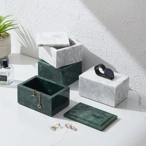 Modern Minimalist Natural Marble Jewelry Box Storage Organizer With Lid For Living Room Bathroom Home Decor