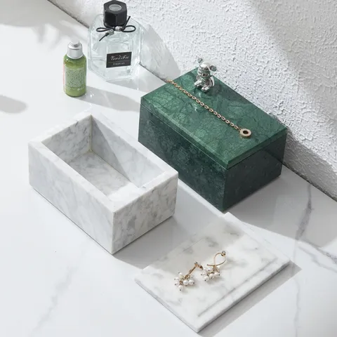 Modern Minimalist Natural Marble Jewelry Box Storage Organizer With Lid For Living Room Bathroom Home Decor