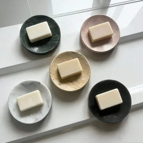 Natural Marble Round Soap Dish Bathroom Soap Holder Luxury Stone Tray Decorative Storage Dish for Vanity Countertop