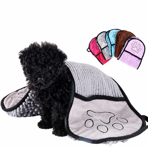 Toalla de Baño de Chenille para Mascotas Toalla Guante Absorbente de Secado Rápido Lindo Estampado de Huella Suministros de Limpieza