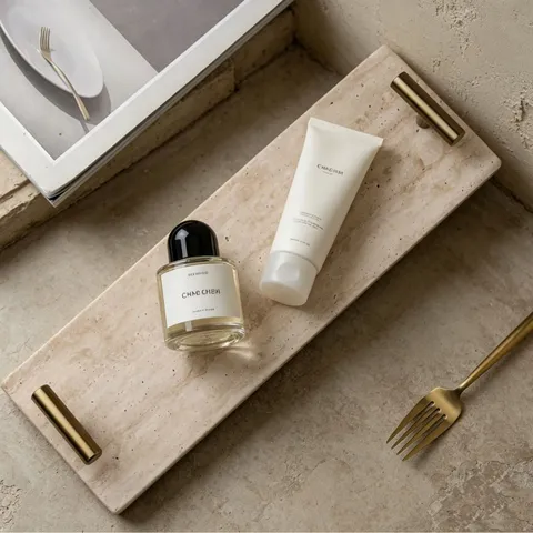 Bandeja Decorativa de Mármol de Lujo con Manijas de Metal Dorado Bandeja de Almacenamiento Rectangular para Vanity Perfume Cuidado de la Piel