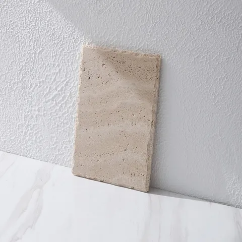 Natural Travertine Marble Flat Tray Wabi-Sabi Aesthetic Stone Decorative Tray For Home Decor Photography Props