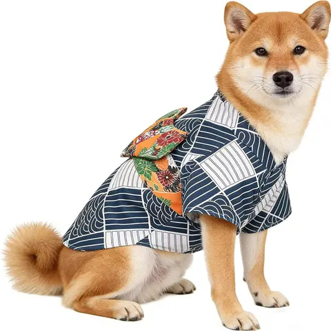 Kimono pour Chien de Compagnie de Style Japonais Mignon Imprimé Floral Vêtements à Deux Pattes Petit Chat Moyen Chiot Costume de Printemps Vêtements pour Animaux