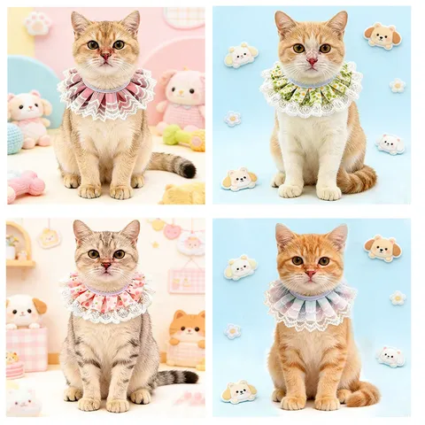 Princess Style Lace Pet Bib Cute Floral Grid Cat Bib For Small Dog Ornament Scarf Decorative Pet Accessories