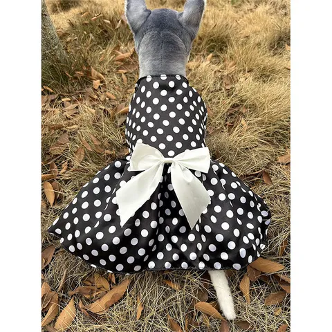 Mignonne Robe pour Chien de Compagnie Pois Nœud Papillon Jupe Princesse pour Petits Chiens Chats Chiot Vêtements d'Été Vêtement en Mélange de Coton