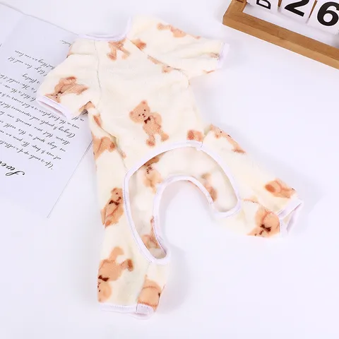 Mignon Imprimé Ours Chien Animal Vêtements Hiver Chaud Flanelle Vêtement Quatre Pattes Chiot Chat Vêtements Confortable Combinaison Polaire Fournitures pour Animaux