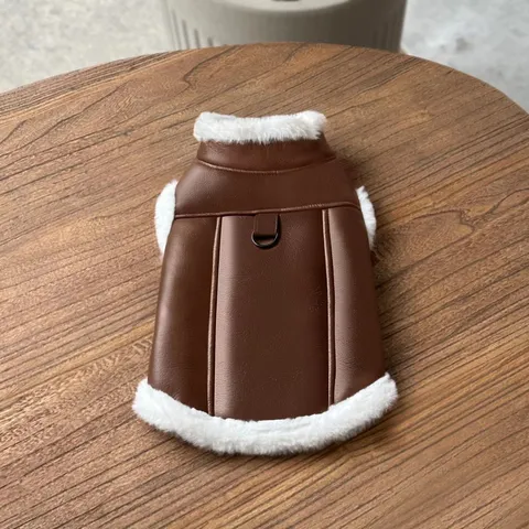 Pet Winter Warm PU Leather Vest Thickened Fleece Dog Coat Small Dogs Cats Puppy Clothing Apparel Jacket