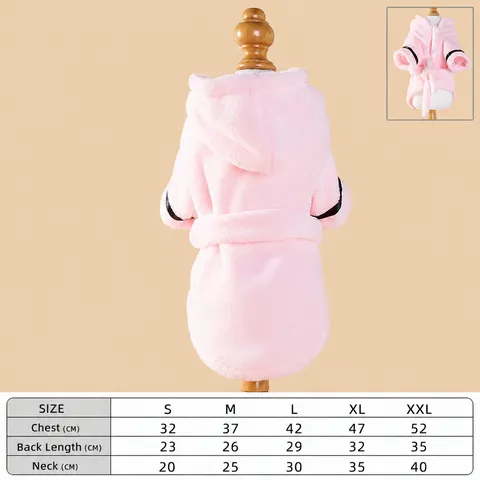 Pet Dog Cat Bathrobe Soft Flannel Absorbent Quick-Drying Bath Towel Winter Warm Pajamas Hooded Cute Bathrobe Pet Clothing