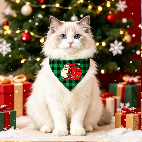 Foulard Triangulaire de Noël pour Animal de Compagnie Polyester Vacances Chien Chat bavoir Motif Dessin Animé Père Noël Fête Festival Vêtements